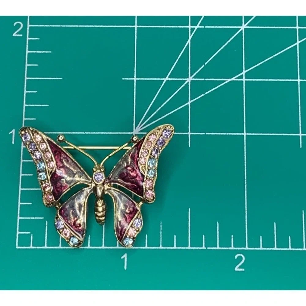Liz Claiborne vintage rhinestone enamel butterfly brooch OS‎